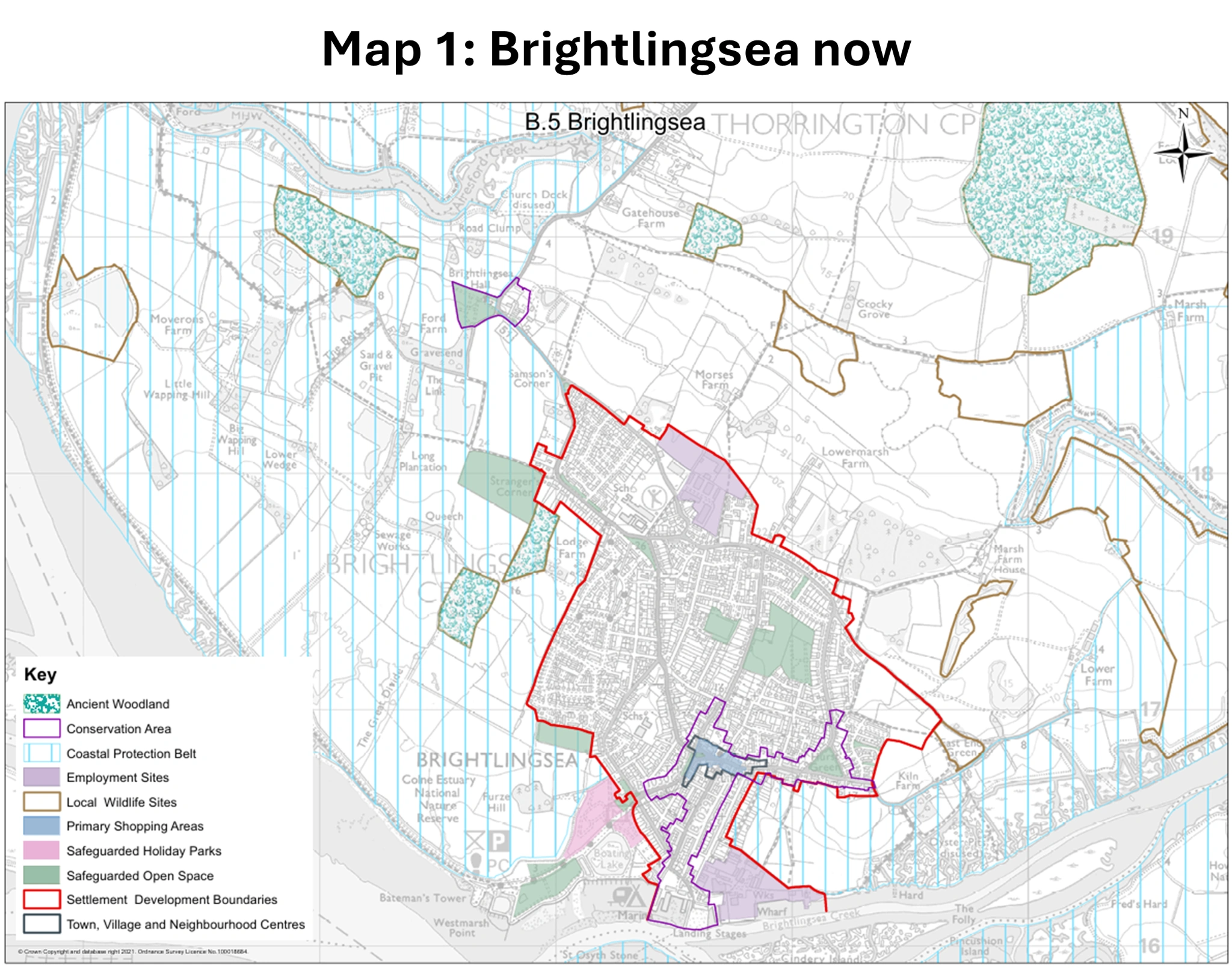 Map 1 showing Brightlingsea under the current adopted Local Plan settlement development boundary